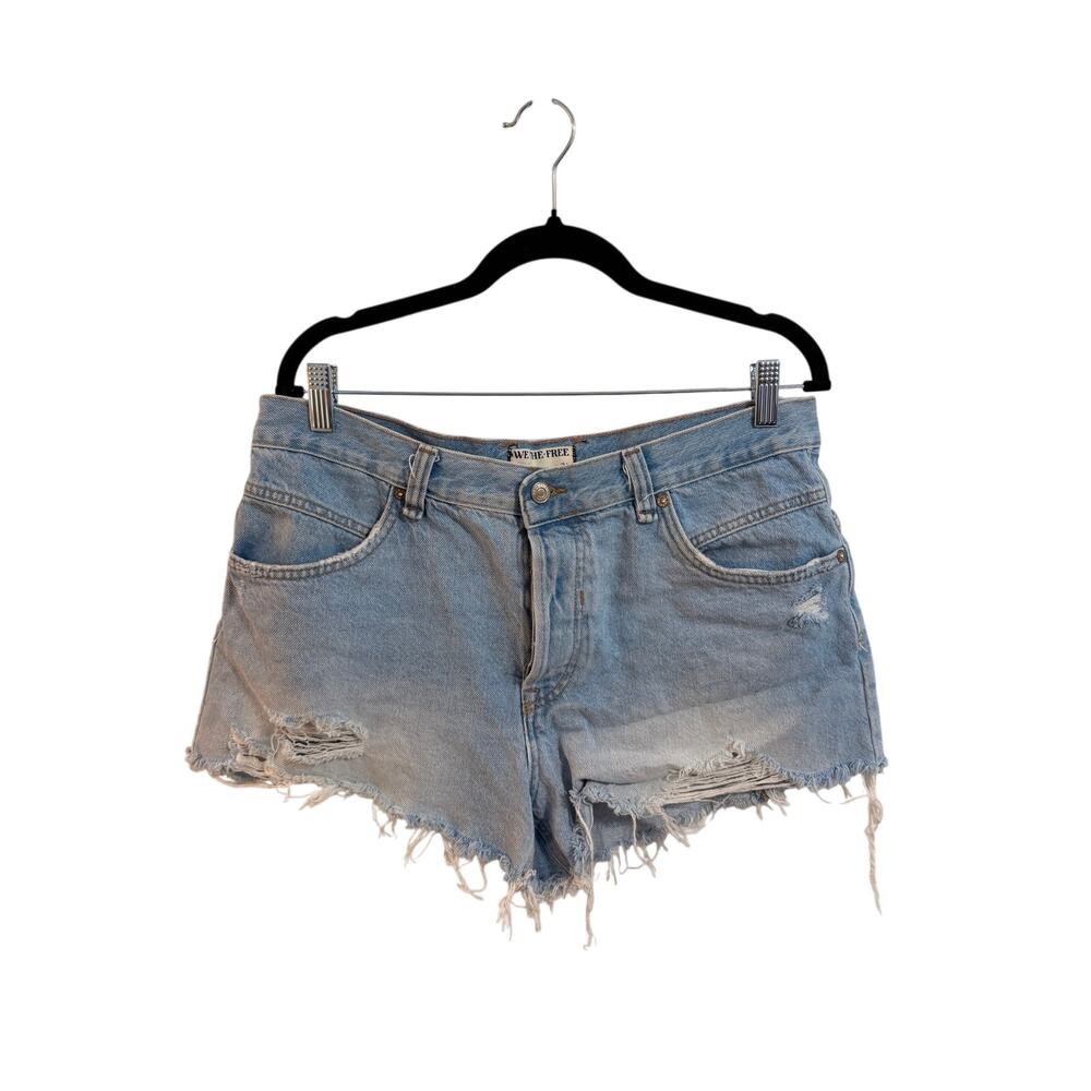 Free People We The Free Denim Cut off Shorts Raw Hem Sz 31 Light Wash Festival